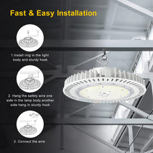 Carregar imagem no visualizador da galeria, 240W UFO LED High Bay Light with 33,600 Lumens, 5000K Daylight White, for Warehouse, Factory, and Other Industrial Applications
