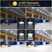 Load image into Gallery viewer, 240W UFO LED High Bay Light with 33,600 Lumens, 5000K Daylight White, for Warehouse, Factory, and Other Industrial Applications
