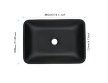 Carregar imagem no visualizador da galeria, 13.0&quot; L -18.13&quot; W -4&quot; H Matte Shell Glass Rectangular Vessel Bathroom Sink in Black with Matte Black Faucet and Pop-Up Drain in Matte Black
