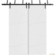 Cargar imagen en el visor de la galería, Planum 0990 Painted White Matte Double Barn Door and Black Bypass Rail
