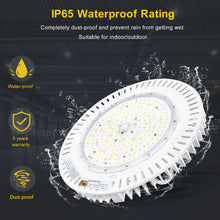 Load image into Gallery viewer, 200W LED UFO High Bay Light: 5000K, 28000 Lumens, Dimmable, IP65, Wide 120° Beam Angle for Industrial Illumination
