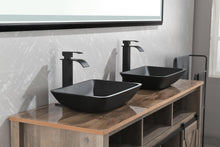 Carregar imagem no visualizador da galeria, 13.0&quot; L -18.13&quot; W -4&quot; H Matte Shell Glass Rectangular Vessel Bathroom Sink in Black with Matte Black Faucet and Pop-Up Drain in Matte Black
