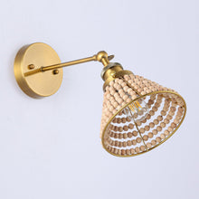 Load image into Gallery viewer, 1-Light Modern Golden Wall Scone Light with Wooden Beads
