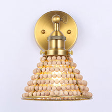 Load image into Gallery viewer, 1-Light Modern Golden Wall Scone Light with Wooden Beads
