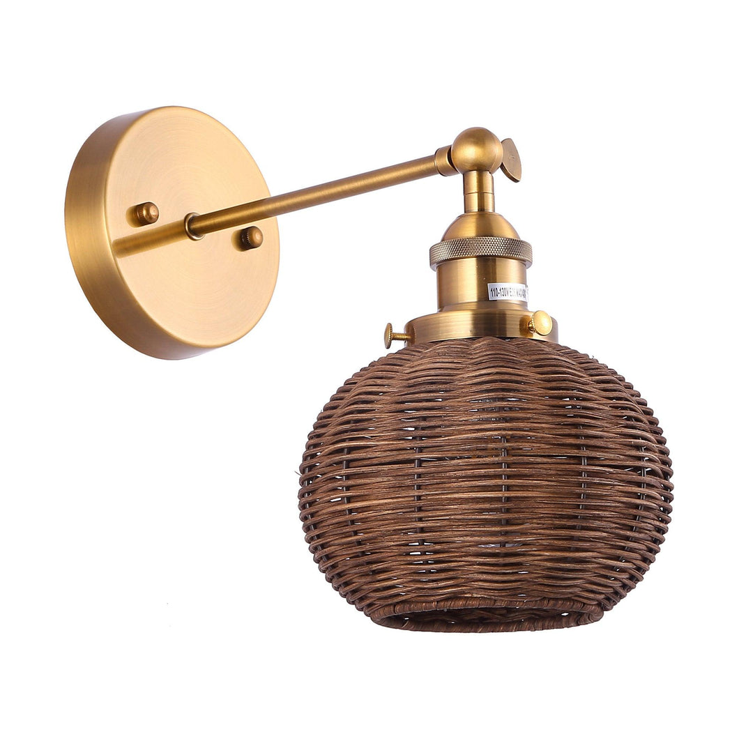 1-Light Traditional Rattan Golden Wall Sconce Light