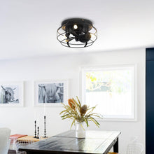 Cargar imagen en el visor de la galería, 12&quot; Industrial Flush Mount Ceiling Fan with Light and Remote Control
