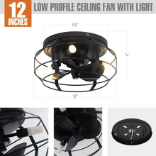 Cargar imagen en el visor de la galería, 12&quot; Industrial Flush Mount Ceiling Fan with Light and Remote Control
