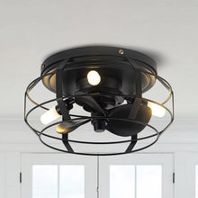 Cargar imagen en el visor de la galería, 12&quot; Industrial Flush Mount Ceiling Fan with Light and Remote Control
