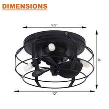 Cargar imagen en el visor de la galería, 12&quot; Industrial Flush Mount Ceiling Fan with Light and Remote Control
