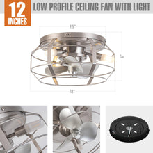 Cargar imagen en el visor de la galería, 12&quot; Industrial Flush Mount Ceiling Fan with Light and Remote Control
