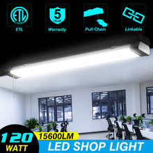 Load image into Gallery viewer, 120W LED Shop Light, 4FT, 16800LM, 5000K, Linkable, With Plug, 120V±10%, ON/Off Pull Chain, Suspended &amp; Flush Mount
