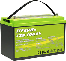 Carregar imagem no visualizador da galeria, 12V 100Ah LiFePO4 Deep Cycle Lithium Battery
