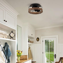 Load image into Gallery viewer, 13&quot; Farmhouse Flush Mount Reversible Ceiling Fan with Lighting and Remote Control
