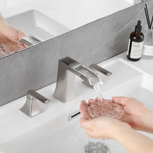 Carregar imagem no visualizador da galeria, Modern 2 Handle 3 Hole Deck Mounted Bathroom Faucet with Drainer
