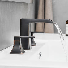 Carregar imagem no visualizador da galeria, Modern 2 Handle 3 Hole Deck Mounted Bathroom Faucet with Drainer
