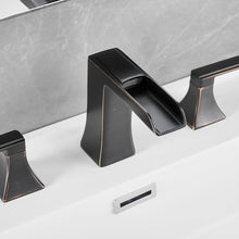 Carregar imagem no visualizador da galeria, Modern 2 Handle 3 Hole Deck Mounted Bathroom Faucet with Drainer
