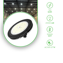 Carregar imagem no visualizador da galeria, 150W UFO LED Industrial High Bay Light for Warehouse with 21,000 Lumens, 5000K Daylight White, Dimmable (0-10V), Black Finish - UL &amp; DLC Listed
