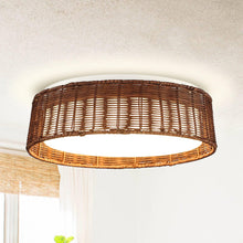 Carregar imagem no visualizador da galeria, 17&quot; Traditional Brown Rattan Flush Mount Lighting with LED
