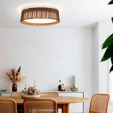 Carregar imagem no visualizador da galeria, 17&quot; Traditional Brown Rattan Flush Mount Lighting with LED
