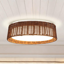 Carregar imagem no visualizador da galeria, 17&quot; Traditional Brown Rattan Flush Mount Lighting with LED
