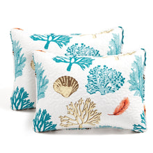 Cargar imagen en el visor de la galería, Coastal Reef Feather Reversible Quilt Set
