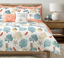 Load image into Gallery viewer, Coastal Reef Feather Reversible Quilt Set
