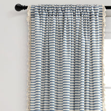 Cargar imagen en el visor de la galería, Boho Coastal Horizontal Ticking Stripe Tassel Window Curtain Panel Set
