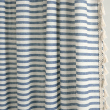 Load image into Gallery viewer, Boho Coastal Horizontal Ticking Stripe Tassel Window Curtain Panel Set
