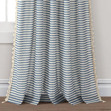 Cargar imagen en el visor de la galería, Boho Coastal Horizontal Ticking Stripe Tassel Window Curtain Panel Set
