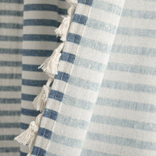 Cargar imagen en el visor de la galería, Boho Coastal Horizontal Ticking Stripe Tassel Window Curtain Panel Set
