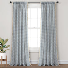 Load image into Gallery viewer, Boho Coastal Horizontal Ticking Stripe Tassel Window Curtain Panel Set
