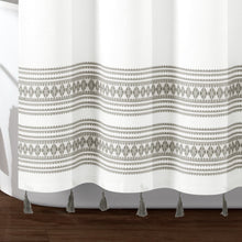 Load image into Gallery viewer, Breezy Chic Tassel Jacquard Recycled Cotton Shower Curtain
