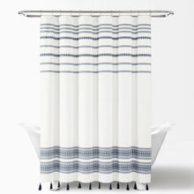 Load image into Gallery viewer, Breezy Chic Tassel Jacquard Recycled Cotton Shower Curtain
