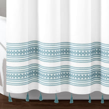 Load image into Gallery viewer, Breezy Chic Tassel Jacquard Recycled Cotton Shower Curtain
