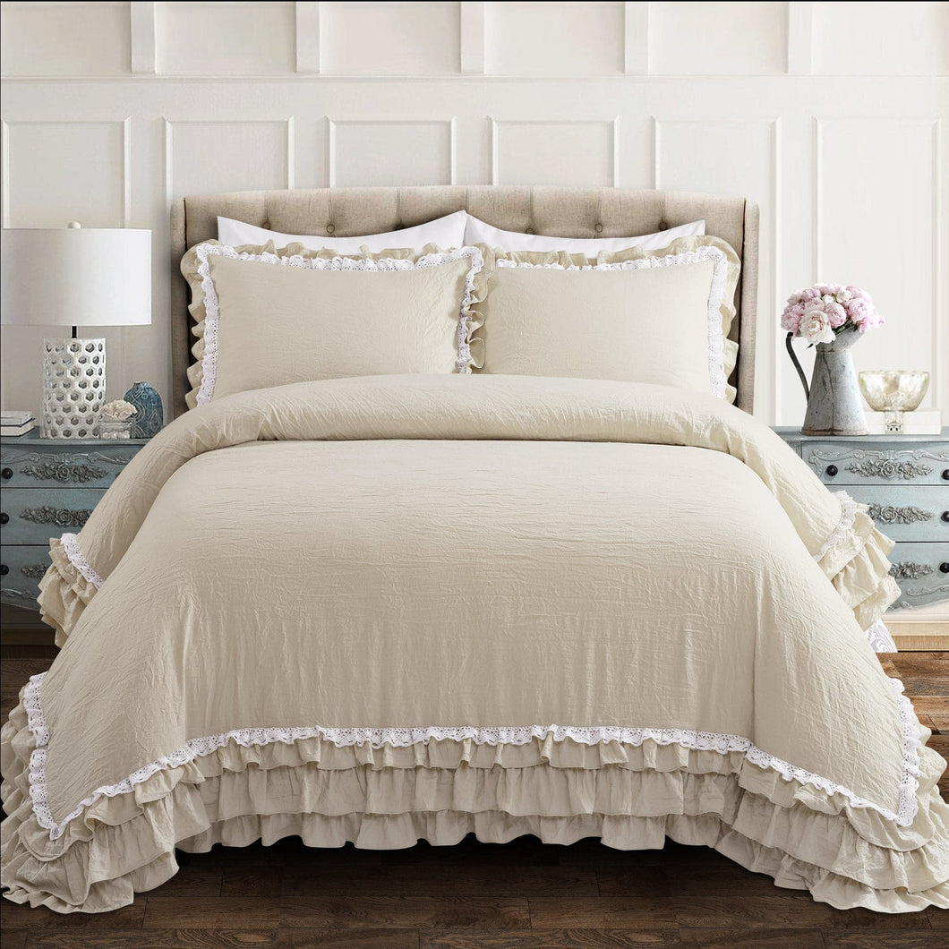 Ella Ruffle Lace 3 Piece Comforter Set