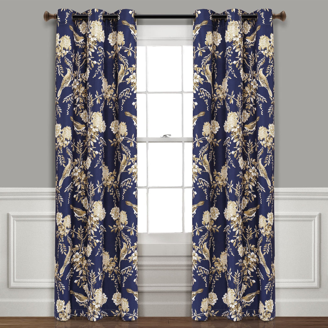 Farmhouse Bird And Flower Insulated Grommet Blackout Window Curtain Panel Set