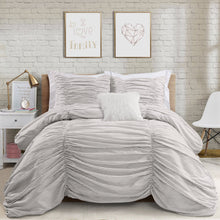 Load image into Gallery viewer, Ruching Ticking Stripe 3 Piece Comforter Set
