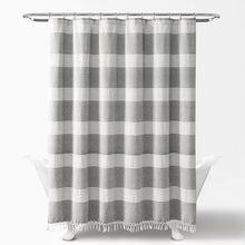 Load image into Gallery viewer, Tucker Stripe Yarn Dyed Knotted Tassel Shower Curtain
