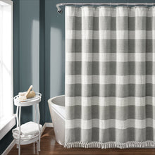 Load image into Gallery viewer, Tucker Stripe Yarn Dyed Knotted Tassel Shower Curtain
