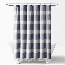 Load image into Gallery viewer, Tucker Stripe Yarn Dyed Knotted Tassel Shower Curtain
