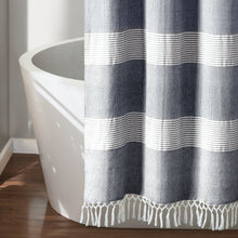 Load image into Gallery viewer, Tucker Stripe Yarn Dyed Knotted Tassel Shower Curtain
