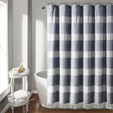 Load image into Gallery viewer, Tucker Stripe Yarn Dyed Knotted Tassel Shower Curtain
