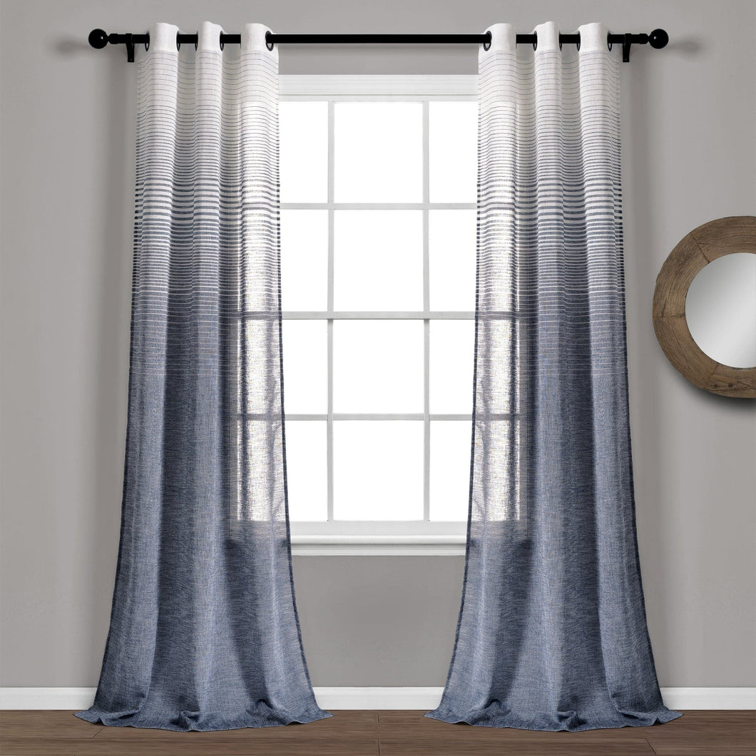 Farmhouse Ombre Stripe Grommet Sheer Window Curtain Panel Set