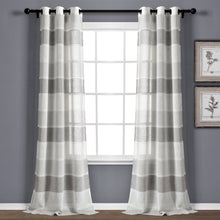 Load image into Gallery viewer, Textured Stripe Grommet Sheer Window Curtain Panel Set
