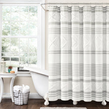 Cargar imagen en el visor de la galería, Urban Diamond Stripe Woven Tufted Recycled Cotton Blend Shower Curtain
