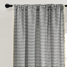 Cargar imagen en el visor de la galería, Boho Coastal Horizontal Ticking Stripe Tassel Window Curtain Panel Set
