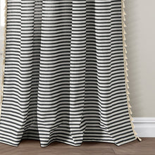 Cargar imagen en el visor de la galería, Boho Coastal Horizontal Ticking Stripe Tassel Window Curtain Panel Set
