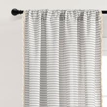 Load image into Gallery viewer, Boho Coastal Horizontal Ticking Stripe Tassel Window Curtain Panel Set
