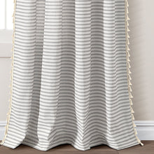 Cargar imagen en el visor de la galería, Boho Coastal Horizontal Ticking Stripe Tassel Window Curtain Panel Set
