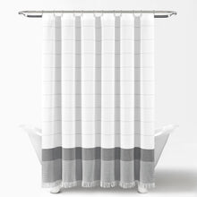 Load image into Gallery viewer, Stripe Yarn Dyed Tassel Fringe Woven Cotton Shower Curtain
